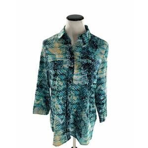 White Stag Womens Front Pockets Button Up 3/4 Sleeves Career Blouse Size Medium